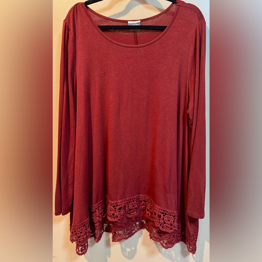 Rains Red Relaxed Tunic with Lace Trim